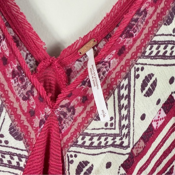 Free People Top Womens Small Deep V-Neck Flowy Floral Boho Red Pink Oversized - Picture 4 of 6